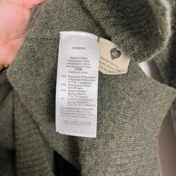 Madewell Wool Alpaca Sweater Relaxed Crewneck Green Balloon Sleeves Cozy Womens - Picture 6 of 10